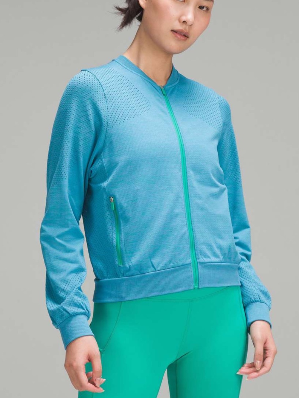 Lululemon Swiftly Midweight Full Zip in Maldives Green / Wild Indigo, size 4